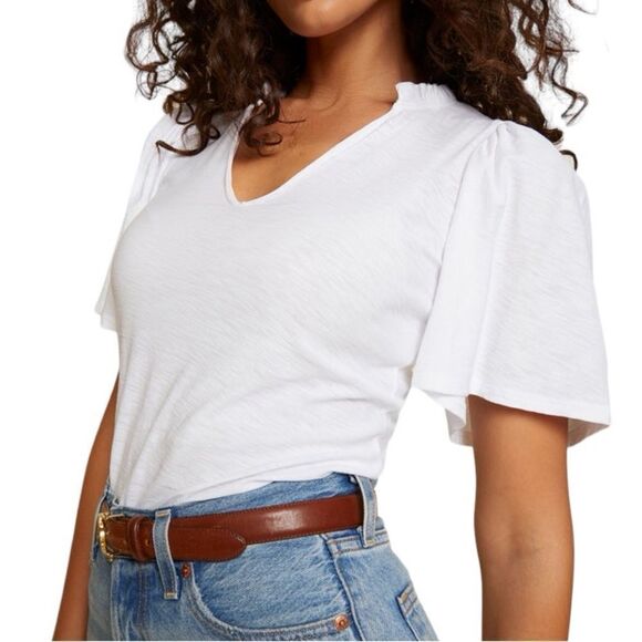 Nation LTD Tierra Flirty Flutter Sleeve Tee in White - Picture 12 of 12